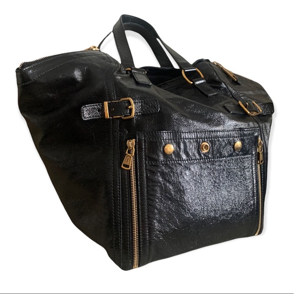 YSL Black Patent Leather Downtown Shoulder Tote Bag - Vintage Luxury - Picture 13 of 16
